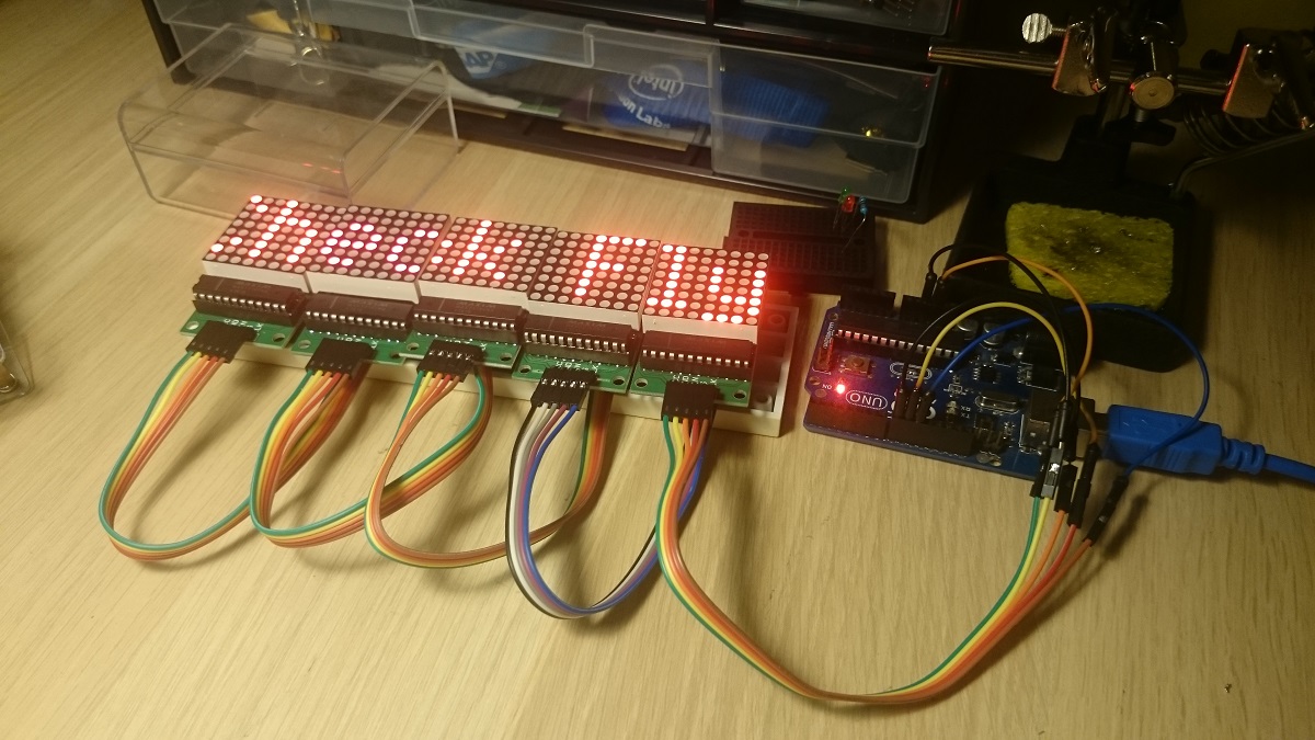 Scrolling text with Arduino Uno and MAX7219 Led Matrix